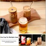 DWTS DANWEITESI Glass Cups with Lids and Straws 6pcs Set 16oz Iced Coffee Cups,Glass Coffee Cups,Beer Can Glass with Lids and Straw - Image 8
